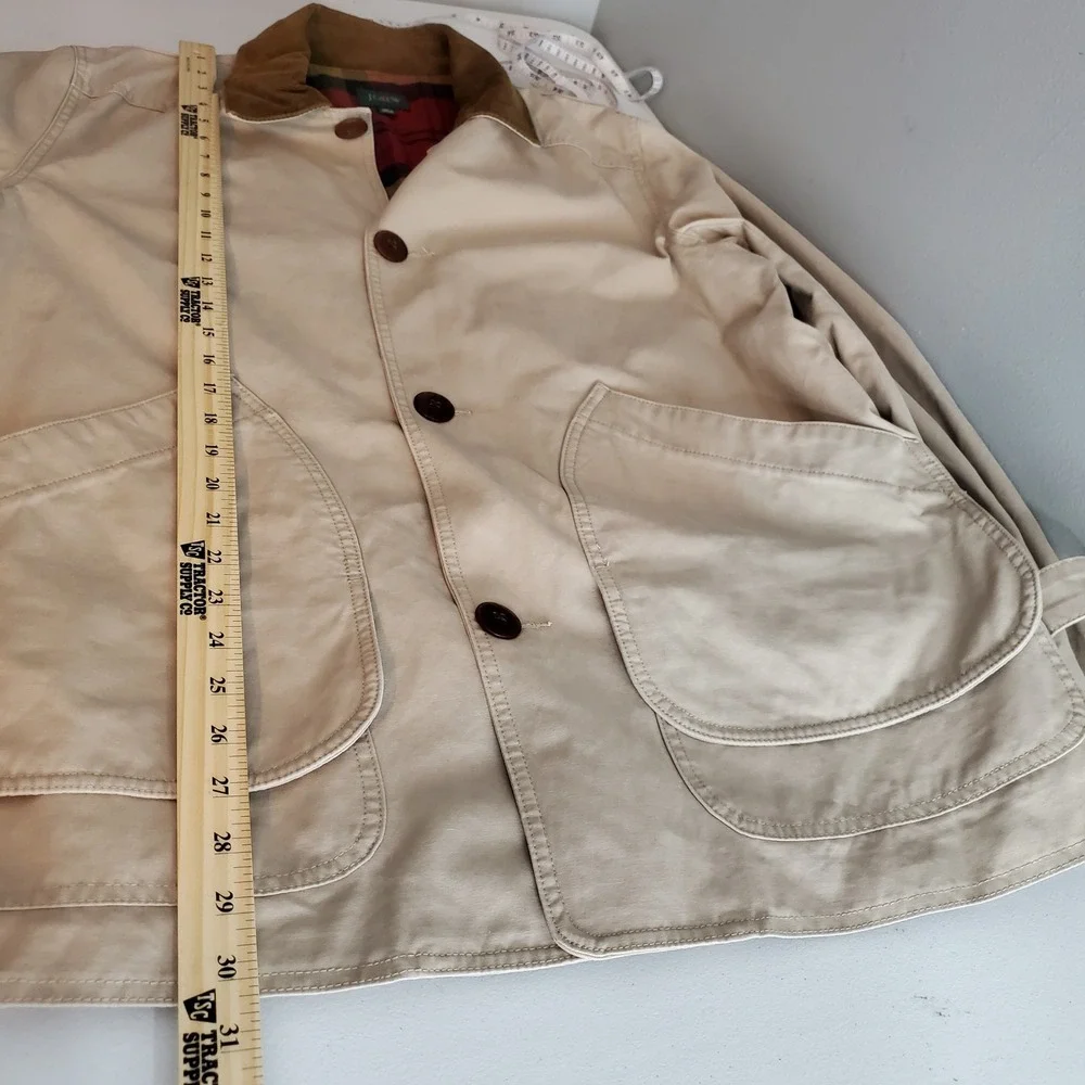 J.Crew Mens 1983 Barn Jacket Scout Khaki Plaid Flannel Line BW485 M Chore Canvas